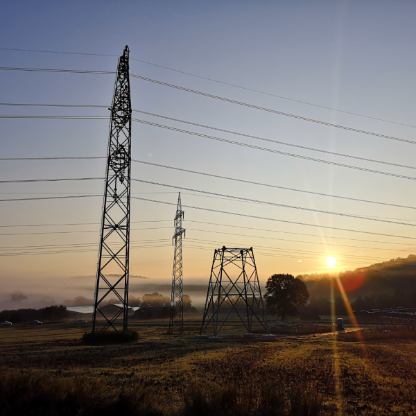 Power lines in the sunset