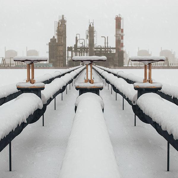 Natural gas pipeline in snow.